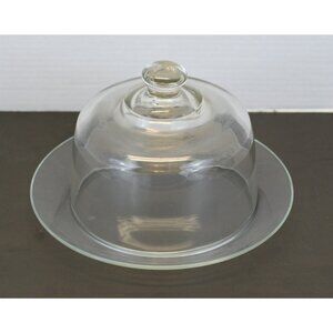 VTG Arcoroc France Glass Cake Stand Dome Lid Cloche Plate 9” Diameter 1960-1990